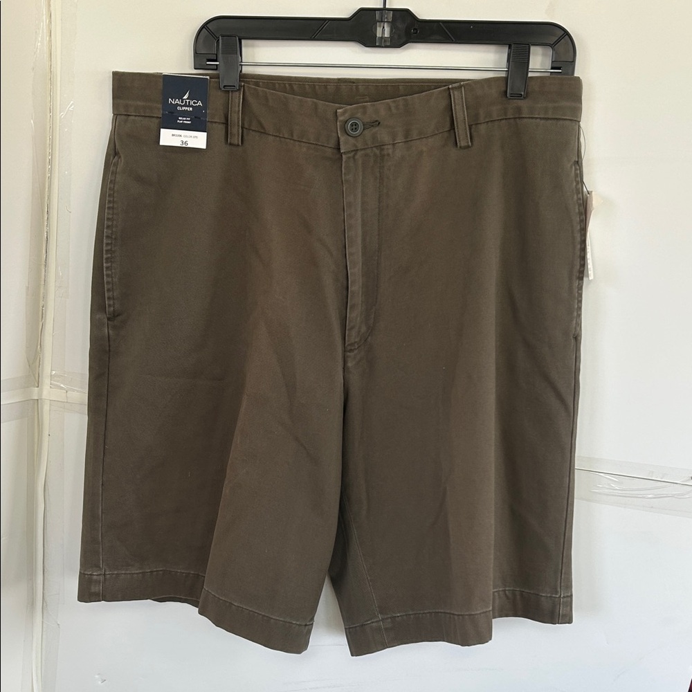 Nautica Men's Olive Green Flat Front Chino Shorts